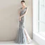 Charming Grey Evening Dresses  2019 Trumpet / Mermaid Lace Flower Crystal Sequins V-Neck Sleeveless Backless Floor-Length / Long Formal Dresses