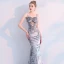 Sexy Argenté Robe De Soirée 2019 Trompette / Sirène Daim Perlage Perle Bretelles Spaghetti Sans Manches Dos Nu Train De Balayage Robe De Ceremonie