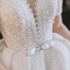 Luxury / Gorgeous White Wedding Dresses 2021 Ball Gown Scoop Neck Beading Pearl Rhinestone Bow Short Sleeve Backless Royal Train Wedding