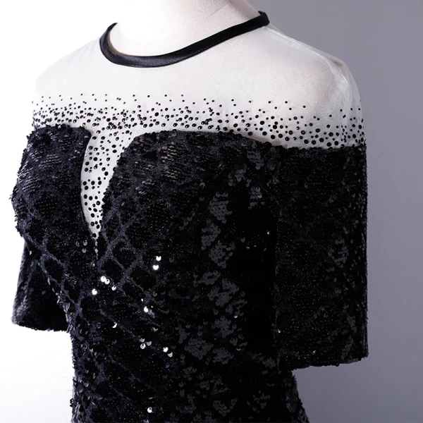 Chic / Beautiful Black Evening Dresses 2019 Trumpet / Mermaid Scoop Neck Lace Beading Sequins 1/2 Sleeves Floor-Length / Long Formal Dresses