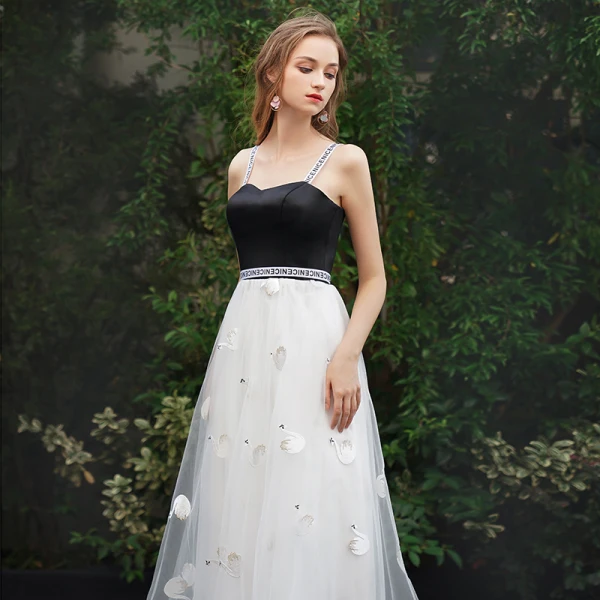 Moderne / Mode Blanche Robe De Soirée 2019 Princesse Bretelles Spaghetti Sans Manches Dos Nu Appliques Longue Robe De Ceremonie