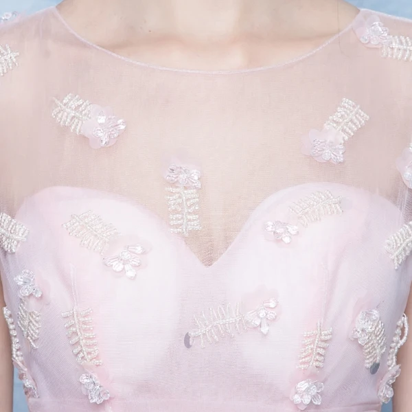 Flotte Lyserød Gallakjoler 2018 Prinsesse Beading Cascading Flæser Scoop Neck Ærmeløs Lange Galla Kjoler