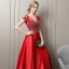 Luxury / Gorgeous Red Evening Dresses  2018 A-Line / Princess Handmade  Beading Crystal Rhinestone V-Neck Backless Short Sleeve Floor-Length / Long Formal Dresses