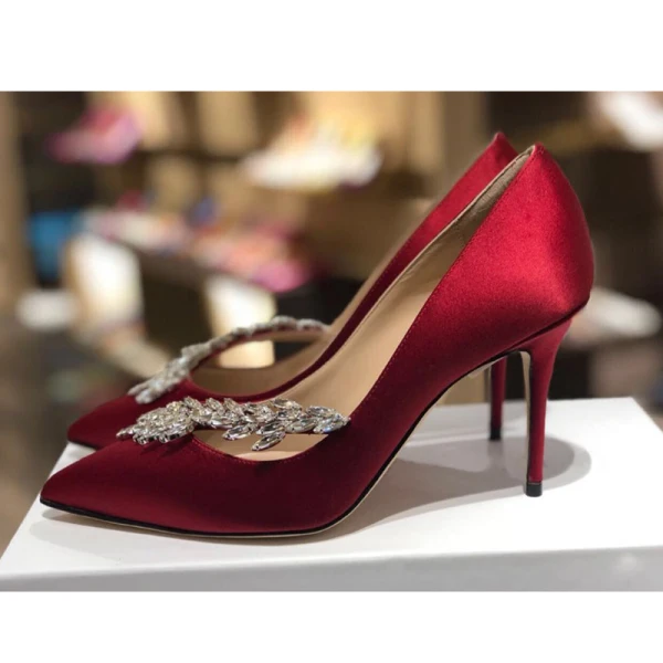 Chic / Beautiful Champagne Wedding Shoes 2019 Leather Crystal 10 cm Stiletto Heels Pointed Toe Wedding Pumps