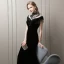 Stunning Black Evening Dresses  2018 Trumpet / Mermaid Beading Tassel Suede High Neck Short Sleeve Court Train Formal Dresses