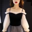 Modern / Fashion Gradient-Color Black Evening Dresses  2019 A-Line / Princess Spaghetti Straps Pleated 3/4 Sleeve Backless Floor-Length / Long Formal Dresses