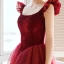 Chic / Beautiful Burgundy Suede Spotted Prom Dresses 2021 A-Line / Princess Square Neckline Sleeveless Backless Floor-Length / Long Prom Formal Dresses