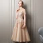Chic / Beautiful Champagne Homecoming Graduation Dresses 2018 A-Line / Princess Lace Appliques Rhinestone Sequins Scoop Neck Short Sleeve Tea-length Formal Dresses