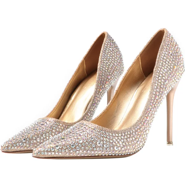 Błyszczące Srebrny Buty Ślubne 2019 Skórzany Rhinestone Cekiny 10 cm Szpilki Szpiczaste Ślub Czółenka