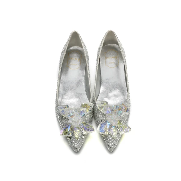 Lyx Barock Askungen Silver Damskor 2019 Kristall Rhinestone Spetsiga Platt