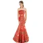 Chinese style Red Evening Dresses  2019 Trumpet / Mermaid Strapless Crystal Sleeveless Backless Printing Floor-Length / Long Formal Dresses