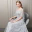 Elegante Silber Star Abendkleider 2018 A Linie Spitze Kristall Perlenstickerei V-Ausschnitt Rückenfreies 1/2 Ärmel Sweep / Pinsel Zug Festliche Kleider