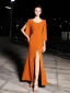 Modern / Fashion Orange Evening Dresses  2019 Trumpet / Mermaid Scoop Neck Long Sleeve Rhinestone Sweep Train Formal Dresses