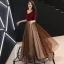 Modern / Fashion Burgundy Evening Dresses  2019 A-Line / Princess V-Neck Tassel Sequins 1/2 Sleeves Backless Floor-Length / Long Formal Dresses