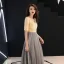 Modern / Fashion Champagne Evening Dresses  2019 A-Line / Princess V-Neck Tassel Sequins 1/2 Sleeves Backless Floor-Length / Long Formal Dresses