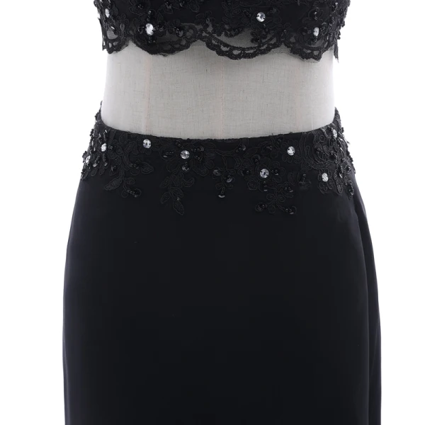 Chic / Belle 2 Pièces Noire Robe De Soirée 2018 Trompette / Sirène Encolure Dégagée Sans Manches Perlage En Dentelle Fleur Paillettes Faux Diamant Dos Nu Train De Balayage Robe De Ceremonie