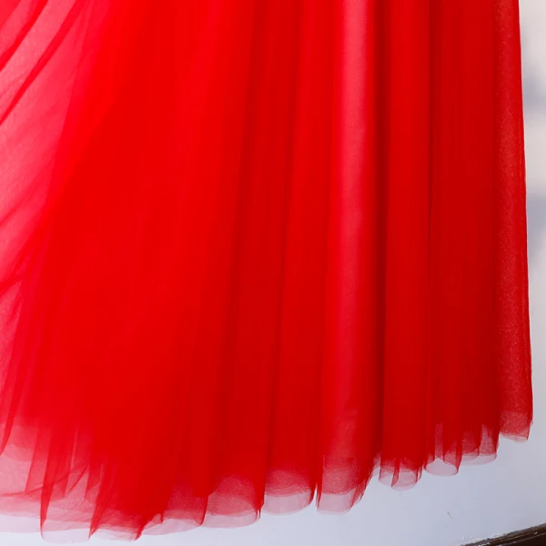 Chic / Belle Rouge Robe De Bal 2019 Princesse Encolure Dégagée En Dentelle Fleur Perlage Manches Courtes Longue Robe De Ceremonie