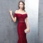 Scintillantes Bordeaux Robe De Soirée 2019 Trompette / Sirène De l'épaule Dentelle Paillettes Manches Courtes Dos Nu Ceinture Asymétrique Robe De Ceremonie