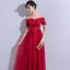 Chic / Beautiful Burgundy Evening Dresses  2019 A-Line / Princess Off-The-Shoulder Appliques Lace Flower Crystal Short Sleeve Backless Floor-Length / Long Formal Dresses