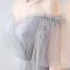 Proste / Simple Szary Sukienki Na Bal 2019 Princessa Przy Ramieniu Wzburzyć Spleciona Kótkie Rękawy Bez Pleców Długie Sukienki Wizytowe