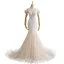 Sexy Champagne Wedding Dresses 2021 Trumpet / Mermaid Scoop Neck Sequins Lace Flower Short Sleeve Backless Cathedral Train Wedding
