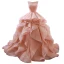 Élégant Perle Rose Robe De Bal 2019 Robe Boule Encolure Dégagée Perlage Sans Manches Dos Nu Volants en Cascade Tribunal Train Robe De Ceremonie