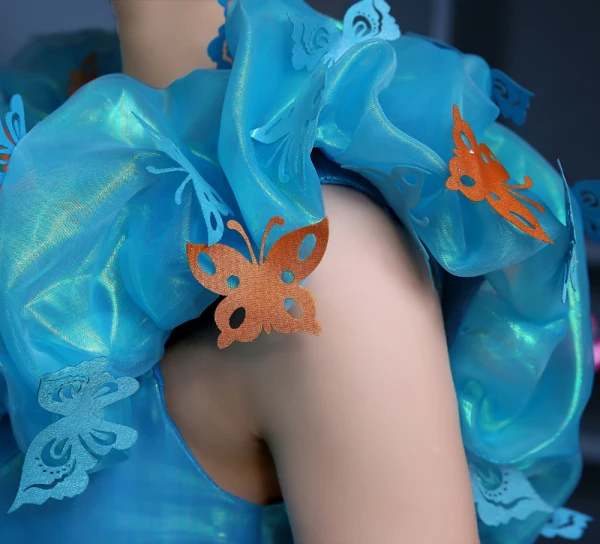 Affordable Cinderella Pool Blue Prom Dresses 2019 Ball Gown Glitter Tulle Scoop Neck Butterfly Appliques Sleeveless Backless Floor-Length / Long Formal Dresses