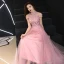 Chinese style Blushing Pink Prom Dresses 2019 A-Line / Princess High Neck Lace Flower Short Sleeve Backless Floor-Length / Long Formal Dresses