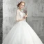 Elegante Weiß Brautkleider / Hochzeitskleider 2019 Ballkleid Rundhalsausschnitt Perlenstickerei Kristall Pailletten Blumen Spitze 1/2 Ärmel Rückenfreies Lange