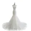 Charmant Ivory / Creme Meerjungfrau Brautkleider / Hochzeitskleider 2021 V-Ausschnitt Ärmellos Rückenfreies Spitze Blumen Hof-Schleppe Hochzeit