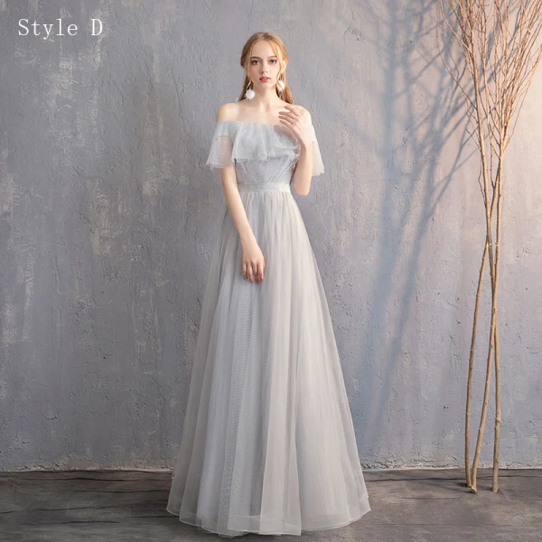 Chic / Belle Gris Robe Demoiselle D'honneur 2019 Princesse Tachetée Noeud 1/2 Manches Dos Nu Longue Robe Pour Mariage