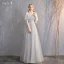 Chic / Belle Gris Robe Demoiselle D'honneur 2019 Princesse Tachetée Noeud 1/2 Manches Dos Nu Longue Robe Pour Mariage