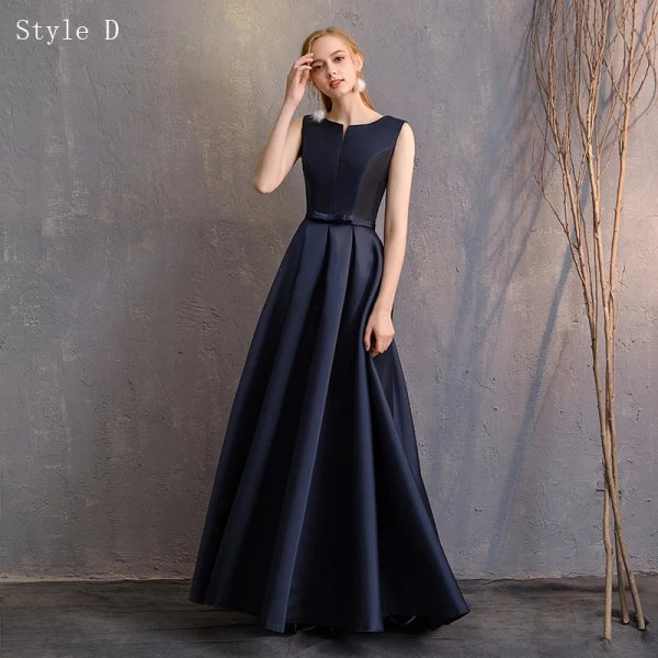 Modest / Simple Navy Blue A-Line / Princess Bridesmaid Dresses 2019 Bow Backless Floor-Length / Long Wedding Party Dresses
