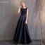 Modest / Simple Navy Blue A-Line / Princess Bridesmaid Dresses 2019 Bow Backless Floor-Length / Long Wedding Party Dresses