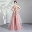 Chic / Beautiful Pearl Pink Prom Dresses 2019 A-Line / Princess Scoop Neck Embroidered Pearl Rhinestone Sleeveless Backless Floor-Length / Long Formal Dresses