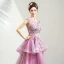 Chic / Beautiful Purple Prom Dresses 2019 A-Line / Princess Scoop Neck Appliques Lace Rhinestone Sleeveless Court Train Formal Dresses