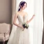 Élégant Champagne Plissée Robe De Mariée 2019 Princesse Bretelles Spaghetti En Dentelle Fleur Sans Manches Dos Nu Tribunal Train