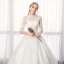 Chinese style Ivory Wedding Dresses 2019 A-Line / Princess High Neck Lace Flower Sequins 1/2 Sleeves Backless Floor-Length / Long