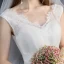 Schöne Weiß Brautkleider / Hochzeitskleider 2019 A Linie V-Ausschnitt Spitze Blumen Ärmellos Rückenfreies Kathedrale Schleppe