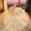 Luxury / Gorgeous Gold 2019 Wedding Dresses A-Line / Princess Scoop Neck Beading Crystal Lace Flower Sequins Long Sleeve Backless Royal Train