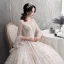 Modern / Fashion Champagne Wedding Dresses 2019 A-Line / Princess Scoop Neck Lace Flower Appliques Butterfly Long Sleeve Backless Royal Train