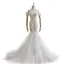 Fashion White Trumpet / Mermaid Wedding Dresses 2021 Off-The-Shoulder Glitter Sequins Lace Flower Sleeveless Backless Cathedral Train Wedding