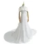Élégant Ivoire Trompette / Sirène Satin Robe De Mariée 2021 De l'épaule Manches Courtes Dos Nu Cathedral Train
