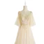 Chic / Belle Champagne Robe De Soirée 2019 Princesse V-Cou Perlage Perle Faux Diamant Manches de cloche Dos Nu Train De Balayage Robe De Ceremonie