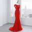 Schöne Rot Abendkleider 2018 Mermaid Perlenstickerei Pailletten Schleife Mit Spitze Blumen Rundhalsausschnitt Ärmel Sweep / Pinsel Zug Festliche Kleider