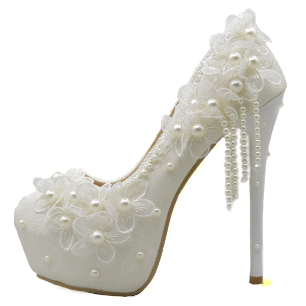 Chic / Beautiful Ivory Wedding Shoes 2019 Appliques Pearl Tassel 14 cm Stiletto Heels Round Toe Wedding Pumps