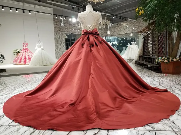 Sparkly Vintage / Retro Grey Handmade Beading Prom Dresses 2019 Ball Gown Scoop Neck Crystal Pearl Sequins Short Sleeve Backless Bow Cathedral Train Formal Dresses