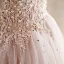Chic / Beautiful Blushing Pink Prom Dresses 2018 A-Line / Princess Lace Appliques Beading Pearl Rhinestone Scoop Neck Sleeveless Sweep Train Formal Dresses
