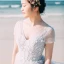 Chic / Beautiful Grey Prom Dresses 2018 A-Line / Princess Beading Lace Flower Sequins V-Neck Backless Short Sleeve Floor-Length / Long Formal Dresses