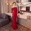 Charmant Bordeaux Robe De Soirée 2019 Trompette / Sirène De l'épaule En Dentelle Fleur Paillettes 1/2 Manches Dos Nu Noeud Longue Robe De Ceremonie